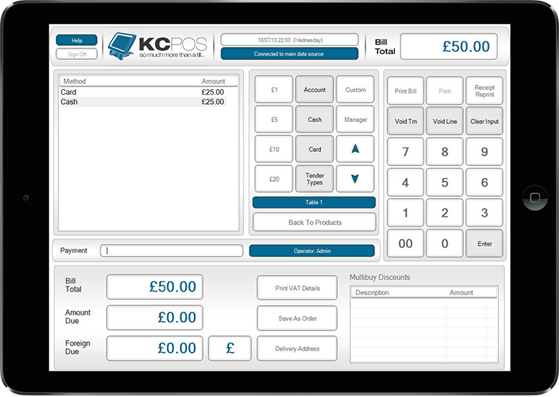 Screen shot of KCPOS EPOS system
